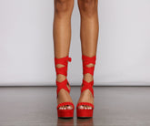Lace-Up Faux Suede Platform Block Heels